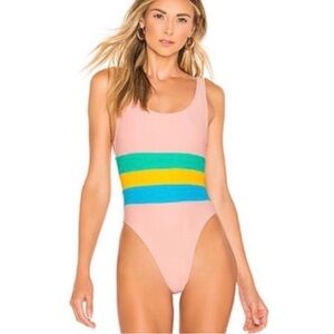 ellejay randel orange blue colorblock one piece bikni swimwear size medium new